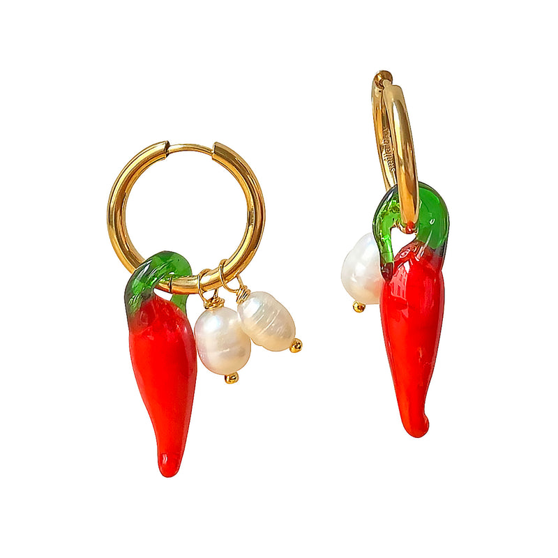 Murano Glass Chili Hoop Earrings