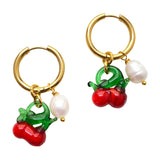 Pearl Hoop Earrings Cherry