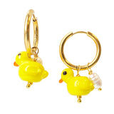 Pearl Hoop Earrings Duck Family