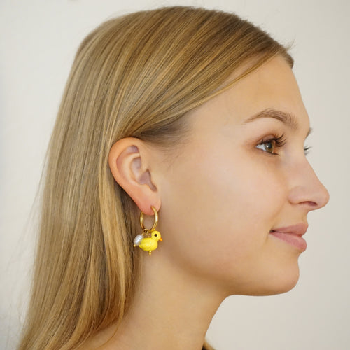 Pearl Hoop Earrings Duck Family