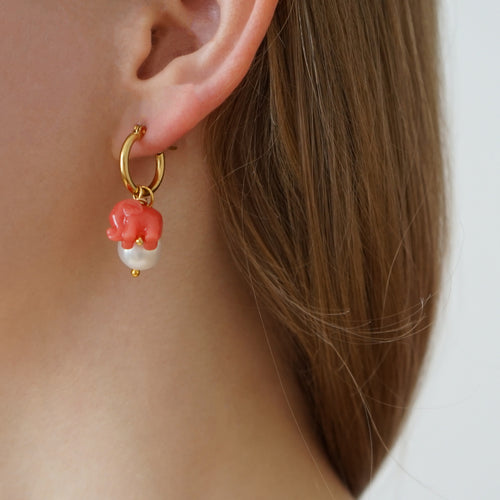 Red Elephant Hoop Earrings