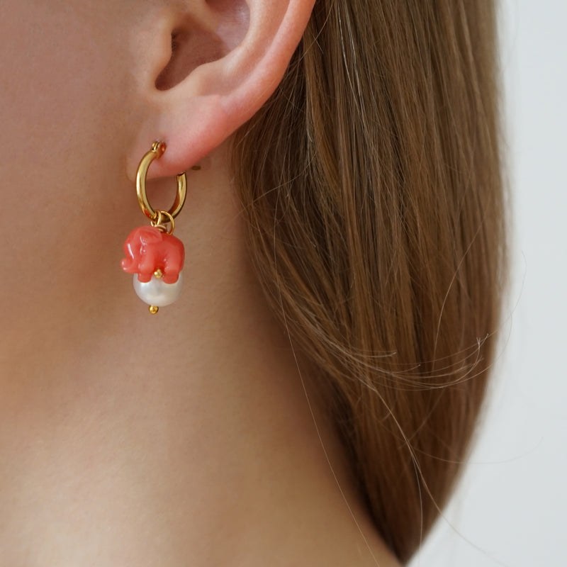 Red Elephant Hoop Earrings