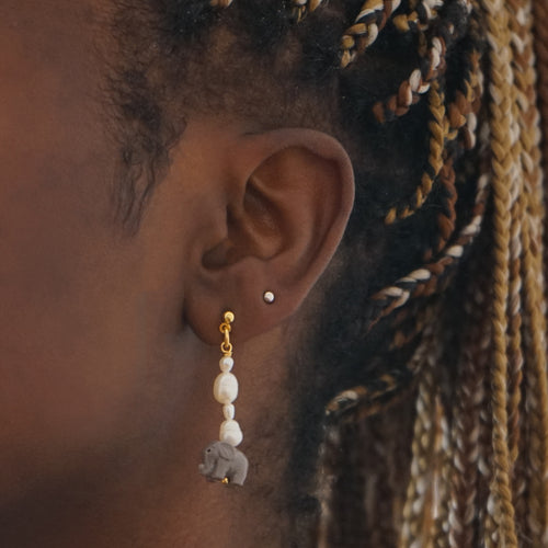 Elephant Pearl Dangle Earrings