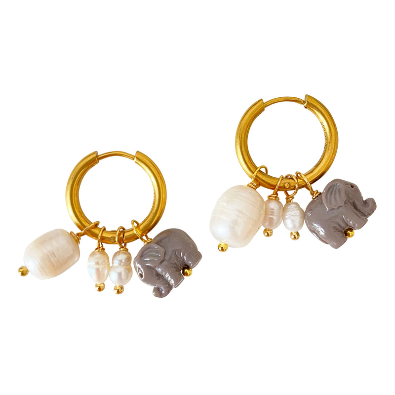 Pearl Elephant Hoop Earrings