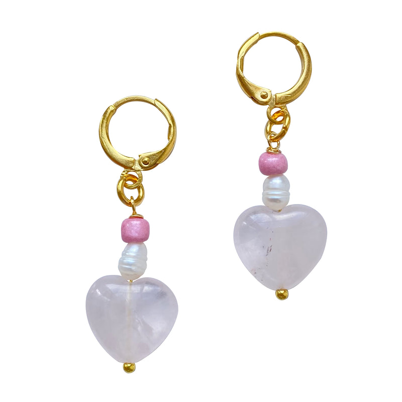 Rose quartz Pearl Heart Earrings Yasmin