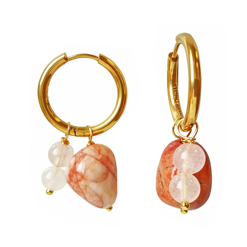 Hoop Earrings Honey Jasper and Rose Quartz Symi