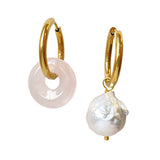 Rose quartz Baroque Pearl Hoop Earrings Claude