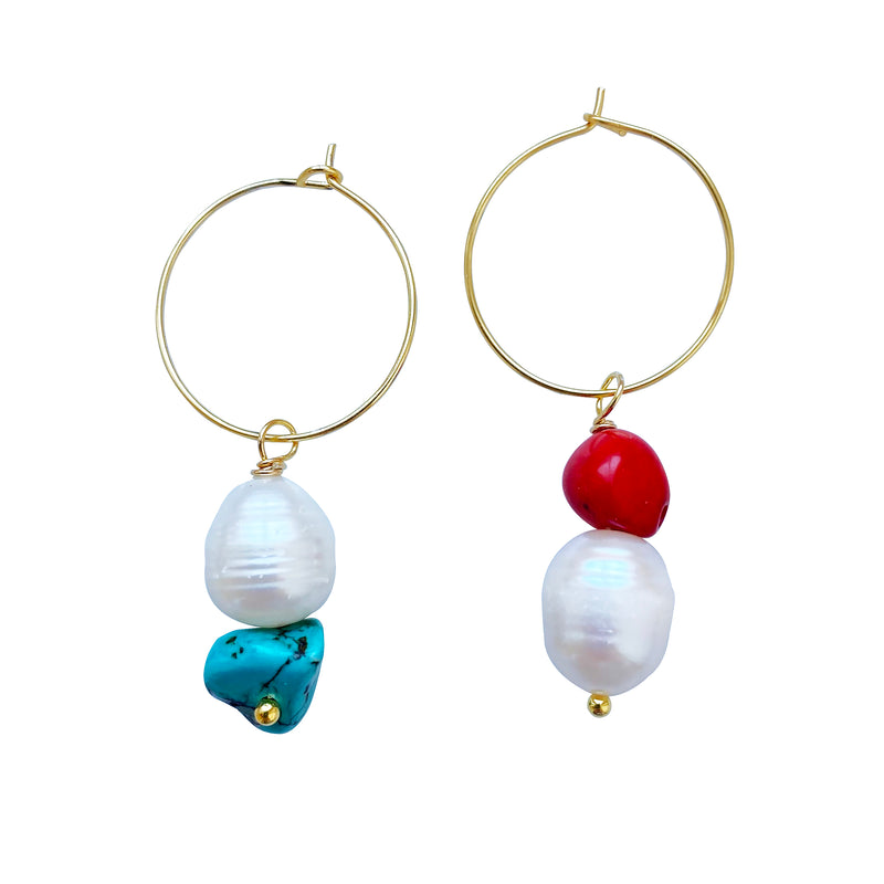 Turquoise Pearl Hoop Earrings Jamie