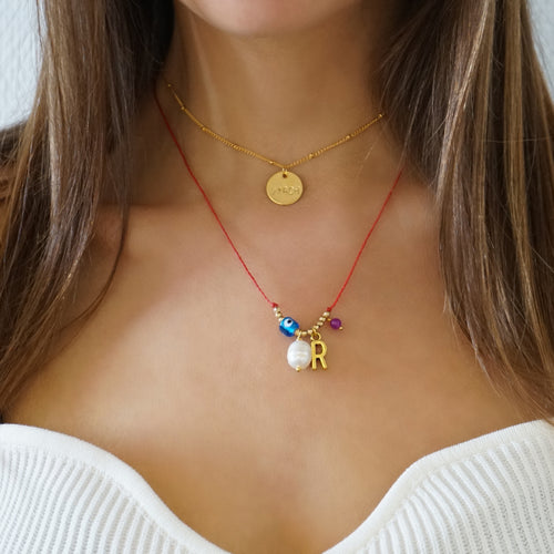 Evil Eye Pearl Necklace Kaira with Initial