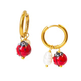 Pearl Hoop Earrings Ladybug