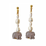 Elephant Pearl Dangle Earrings