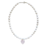 Rose Quartz Heart Pendant Pearl Necklace Lauren