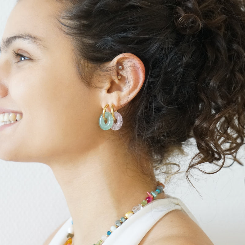 Jade Gemstone Donut Hoops Curt