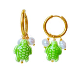Ceramic Turtle Pearl Hoop Earrings Dalyan