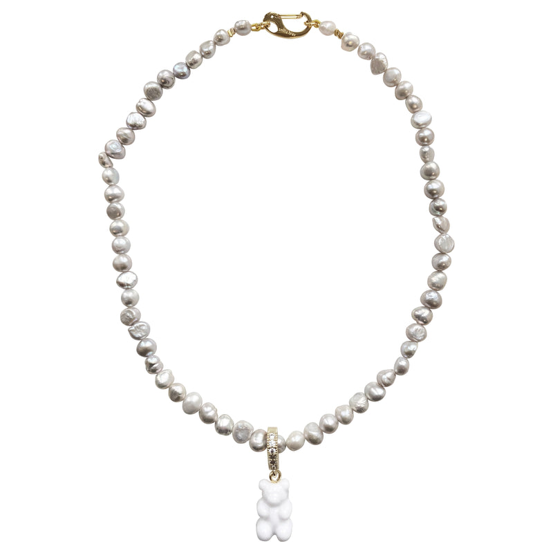 The Snowflake Gummy Bear Grey Pearl Necklace